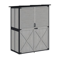 Outsunny - Meuble de rangement d'extérieur en bois avec 2 étagères - Gris-Le bois massif verni et la structure en acier thermolaqué garantissent une grande durabilité 