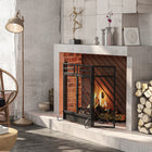 HOMCOM 3-Panel Folding Freestanding Fireplace Screen with Door - Black-Three-panel design, can flexibly match fireplaces of different sizes and shapes 