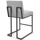 Modway Privy Black Stainless Steel Upholstered Fabric Counter Stool - Black Light Gray-Non-Marking Foot Caps