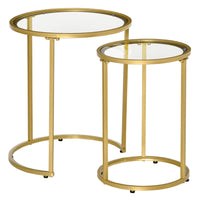 HOMCOM - Tables basses gigognes avec base en métal - or - ensemble de 2-Le design moderne avec une base en métal et un plateau transparent s'adapte facilement à tout style de maison 