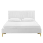 Modway Peyton Performance Velvet Queen Platform Bed with Gold Metal Legs - White-Wood Slat Support System