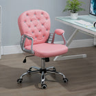 Vinsetto 360-Degree Swivel Computer Desk Chair - Pink-Button-tufted back with decorative plastic crystals adds a touch of elegance