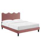 Modway Current Performance Velours Lit Plateforme Twin Avec Pieds en Bois Noir - Vieux Rose-Système de soutien en lattes de bois
