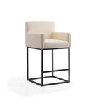 Manhattan Comfort Ambassador 21" Mid-Century Modern Faux Leather Upholstered Bar Stool - Cream and Black-Delivered to you Fully Assembled! No Assembly Required