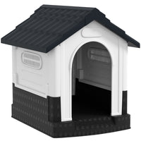 PawHut 22.4" W Outdoor Dog House with Windows for Miniature Dogs - Dark Grey-Water-resistant surface, with a slanted roof for shelter against rain 