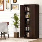 HOMCOM 63" H Pantry Cabinet with Adjustable Shelves - Distressed Dark Brown-Contemporary chic with shaker door panels and antique metal handles 