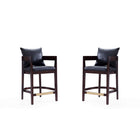 Manhattan Comfort - Ritz tabouret de comptoir 22" style milieu du siècle moderne, rembourré en similicuir - noir et noyer foncé - lot de 2-Tabouret de comptoir moderne du milieu du siècle avec dossier parfait pour le bar et la cuisine. Ensemble de 2