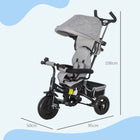 Qaba - Tricycle poussette 6 en 1 pour bébé avec panier et canopée - gris-Dimensions totales : 37,4 po L x 19,7 po l x 41,7 po H (95L x 50l x 106H cm) 