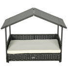 PawHut - Niche pour chien extensible en rotin pour extérieur et intérieur avec toit crème blanc-Fabriquée en acier avec du rotin PE résistant aux intempéries et un toit supérieur, résistante aux UV et à l'eau, adaptée à tous les types de météo 