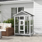 PawHut - Grande cage à oiseaux en bois 65 po H avec perchoir, nid et plateau coulissant - gris-4 perchoirs pour qu'ils puissent jouer et un nid pour la reproduction 
