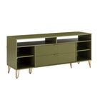 Manhattan Comfort DUMBO 62.99" Modern TV Stand - Olive Green-Stylish Splayed Gold Metal Legs Adding Seamless Fashion Design and Durability. Leg Height: 7.32 in