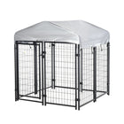 PawHut Outdoor Welded Wire Dog Kennel with Cover - 4' x 4' x 4.5' - Black/Silver-Heavy steel ensures durability and security for your pet 