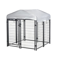 PawHut Outdoor Welded Wire Dog Kennel with Cover - 4' x 4' x 4.5' - Black/Silver-Heavy steel ensures durability and security for your pet 