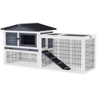 PawHut - Clapier en bois pour lapin avec rampe, toit ouvrable, plateau coulissant, gris foncé-Convient pour lapin, lapereau, cochon d’Inde ou autres petits animaux 