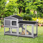 PawHut - Clapier à lapin en bois 62 po avec roues, enclos, bac, rampe, gris clair-Clôture en fil d'acier pour assurer la ventilation 