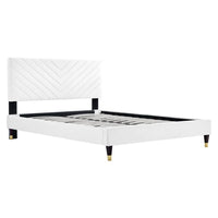 Modway - Roxanne Lit plateforme Queen en velours haute performance avec pieds en bois et manchons en métal doré - Blanc-Lit queenne moderne vintage