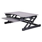 Rocelco 32" Sit-To-Stand Adjustable Height Desk Riser with Easy-Lift Handles - Grey-Sturdy metal frame with easy-grip side handle and gas piston assist, can raise and lower up to 30 pounds with continuous height adjustment from 4.75" up to 16.75" above desktop to optimize the ergonomic work position for people of most heights