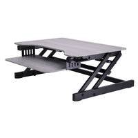 Rocelco 32" Sit-To-Stand Adjustable Height Desk Riser with Easy-Lift Handles - Grey-Sturdy metal frame with easy-grip side handle and gas piston assist, can raise and lower up to 30 pounds with continuous height adjustment from 4.75" up to 16.75" above desktop to optimize the ergonomic work position for people of most heights