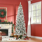 HOMCOM - Sapin de Noël artificiel 7 - 5' forme crayon enneigé - ouverture automatique-Vaporisé de neige artificielle pour ajouter un aspect hivernal 