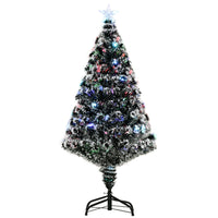 HOMCOM 4' Pre-Lit Artificial Evergreen Christmas Tree with LED and Optical Fiber - Green with White Tips-Beautiful green artificial Christmas tree with hundreds of tiny scattered snow side 