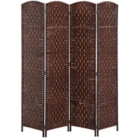HOMCOM 4 Panels Hand-Woven Freestanding Room Divider for Home Office - Brown-Great for creating a personal space or dividing up large rooms
