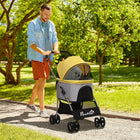 PawHut 4-Wheel 3-in-1 Pet Stroller with Folding Carrier - Yellow-Four-stage canopy and mesh windows keep their area ventilated 