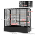 PawHut 22" H Bird Cage with Wooden Stands, Slide-Out Tray, Handle and Food Containers - Black-A slide-out tray and bottom net for easy cleaning 
