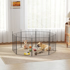 PawHut 8 Panels Dog Playpen Pet Playpen Dog Fence Folding 23.6" High - Black-Includes eight 27.2" ground stakes, ensuring stability for outdoor use