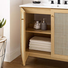 Modway Soma 36" Bathroom Vanity - Oak/White-Rattan Weave Doors