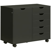 HOMCOM - Classeur latéral avec 5 tiroirs et étagère réglable - noir-Large surface supérieure permet d'accueillir des imprimantes et des scanners pour un accès pratique 