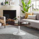 Modway Lippa 36" Round Wood Coffee Table - White Cherry Walnut-Chip-Resistant Metal Pedestal Base