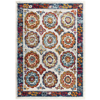 Modway Entourage Odile Distressed Floral Moroccan Trellis Area Rug - 5 ft W x 8 ft L - Ivory Blue Red Orange Yellow-Distressed Vintage Floral Moroccan Trellis Area Rug