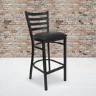 Flash Furniture - Tabouret de restaurant de la série HERCULES en métal noir avec dossier échelle - siège en vinyle noir-Conception à  dossier échelle