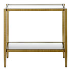Hudson&Canal - Table d'appoint rectangulaire Hera 61 cm de largeur avec étagère en verre - Laiton antique-Le plateau de la table est en verre trempé transparent, l'étagère inférieure est en verre miroir