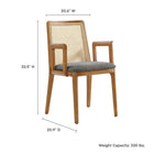 Modway Monarch Wood and Rattan Dining Armchair - Honey/Natural/Grey-Dense Foam Padding