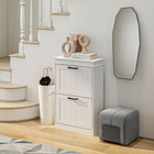 HOMCOM Narrow Shoe Cabinet with Flip Drawers - White-2-level adjustable inner shelves are removable to store various of shoes