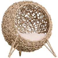 PawHut - Maison pour chat en rotin, lit pour animal surélevé pour chats d’intérieur - bois naturel-L’osier en rotin apporte un style classique à votre intérieur 