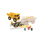 Masterpieces Puzzle Company - CAT Caterpillar tombereau ensemble artisanal en bois et peindre-1 camion benne de bois, 1 feuille d'autocollants, 1 feuille de pochoir, 5 pots de peinture acrylique (non toxique), 1 peinture de finition argent métallique (non toxique), 2 pinceaux en bois qualité d'artiste, 1 feuille d'instruction avec guide de peinture