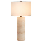 Hudson&Canal - Lampe de table Corbett de 74 cm de haut en travertin naturel avec abat-jour en tissu-Associé à un abat-jour en tissu tambour blanc