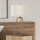 Hudson&Canal Marduk 25.5" Tall Table Lamp with Fabric Shade - Brass/White-Handcrafted brass finish is applied to the novelty metal base
