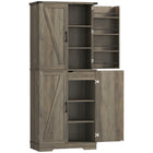 HOMCOM 72" H Farmhouse Kitchen Pantry Cabinet - Light Ivory Grey-Two cabinets, eight door shelves and a drawer offer ample storage space 