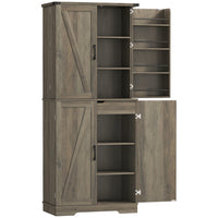 HOMCOM 72" H Farmhouse Kitchen Pantry Cabinet - Light Ivory Grey-Two cabinets, eight door shelves and a drawer offer ample storage space 