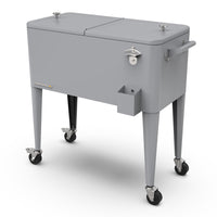 Permasteel 80 qt Retro Rolling Patio Cooler with Divider - Grey-Spacious 80 quart capacity provides generous storage for up to 110 12oz cans, plus ice