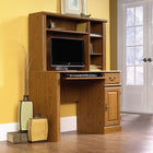 Sauder Orchard Hills Computer Desk with Hutch, Carolina Oak-The Orchard Hills Computer Desk with Hutch has a slide-out keyboard/mouse shelf with metal runners and safety stops and a spacious drawer that features the patented T-lock assembly system
