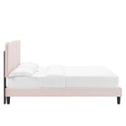 Modway Current Performance Velvet Full Platform Bed with Black Wood Legs - Pink-Bed Frame Weight Capacity: 800 lb