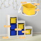 Qaba - Organisateur de rangement pour jouets, bibliothèque pour enfants avec 6 bacs en plastique - jaune et bleu-Suivez les instructions incluses pour une installation rapide et sans souci  
