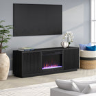 Hudson&Canal Hanson TV Stand with 26" Crystal Fireplace for TV's up to 75" - Black Grain-Features easy assembly