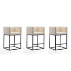 Manhattan Comfort - Tabouret de comptoir Embassy 52 cm style milieu du siècle moderne, revêtement en similicuir crème et noir, lot de 3-Tabouret de comptoir moderne du milieu du siècle avec dossier parfait pour le bar et la cuisine. Ensemble de 3