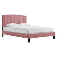 Modway Alessi Performance Velours Lit Plateforme Queen Avec Pieds en Bois Effilés - Vieux Rose-Lit queenne moderne vintage