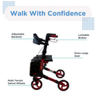 Journey Breeze Rollator Mobility Walker - Blue-Designed to move comfortably across sidewalks, tile, carpet, and other common walking areas